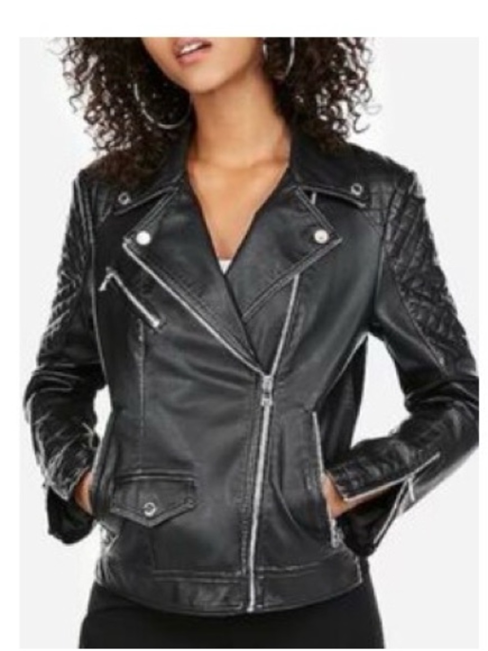 Express Black Faux Leather Quilted Moto Jacket